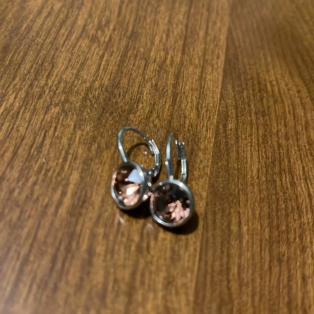 Silver tone with pink stone earrings